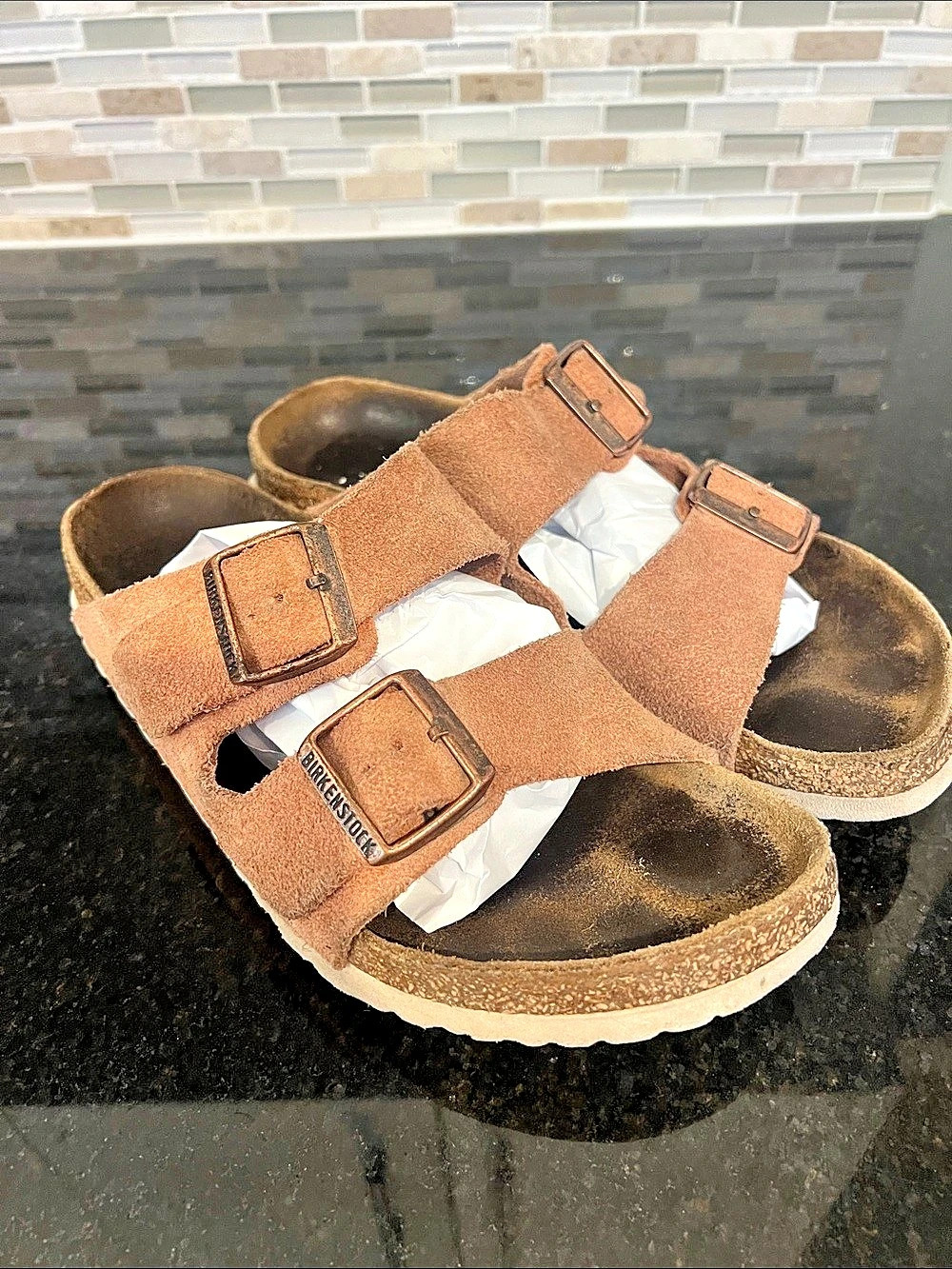 Birkenstock Arizona Soft suede Footbed Sandal Warm Pink Buckle Sandals